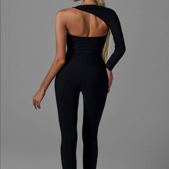 Black Kiya One Shoulder Bandage Jumpsuit - Picture 3 of 5